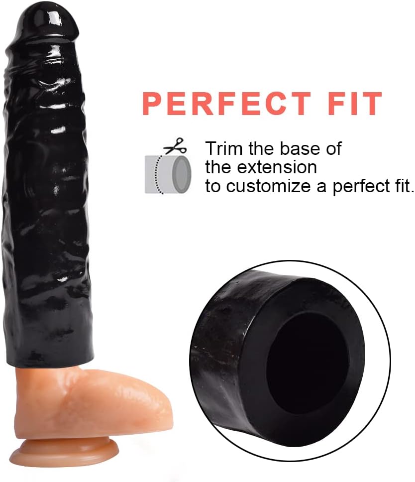 Extensor de manga de pene negro reutilizable con textura realista, extensor de polla seguro para el cuerpo, elástico, ultra suave, aplicativo para hombres y parejas