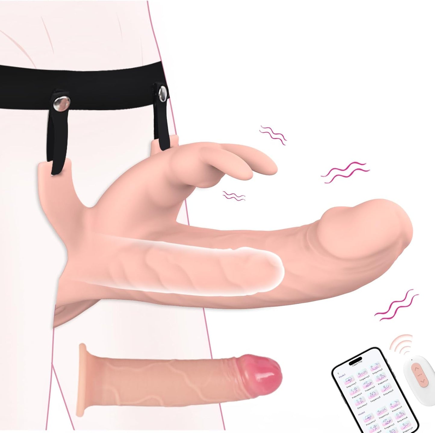 arnés de consolador extensor de manga para el pene, juguetes para adultos con 10 modos de vibración, aplicación de control remoto, vibrador lesbiano con consolador hueco de 5.8