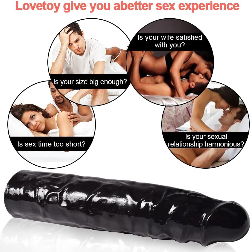 Extensor de manga de pene negro reutilizable con textura realista, extensor de polla seguro para el cuerpo, elástico, ultra suave, aplicativo para hombres y parejas