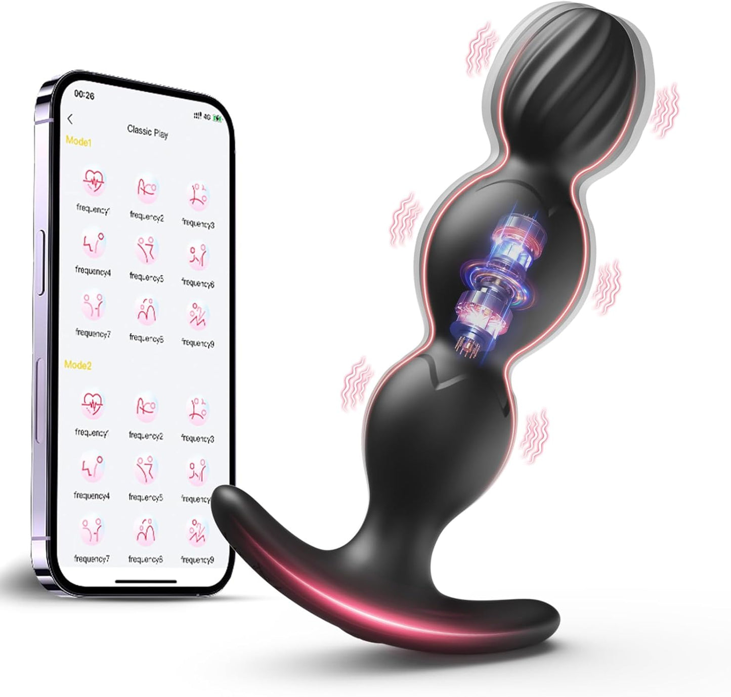 APP - Vibrador de enchufe anal, juguetes sexuales anales para hombres con 9 modos de vibración, vibradores masajeadores de próstata de silicona de seguridad, cuentas anales, tapón anal, juguetes