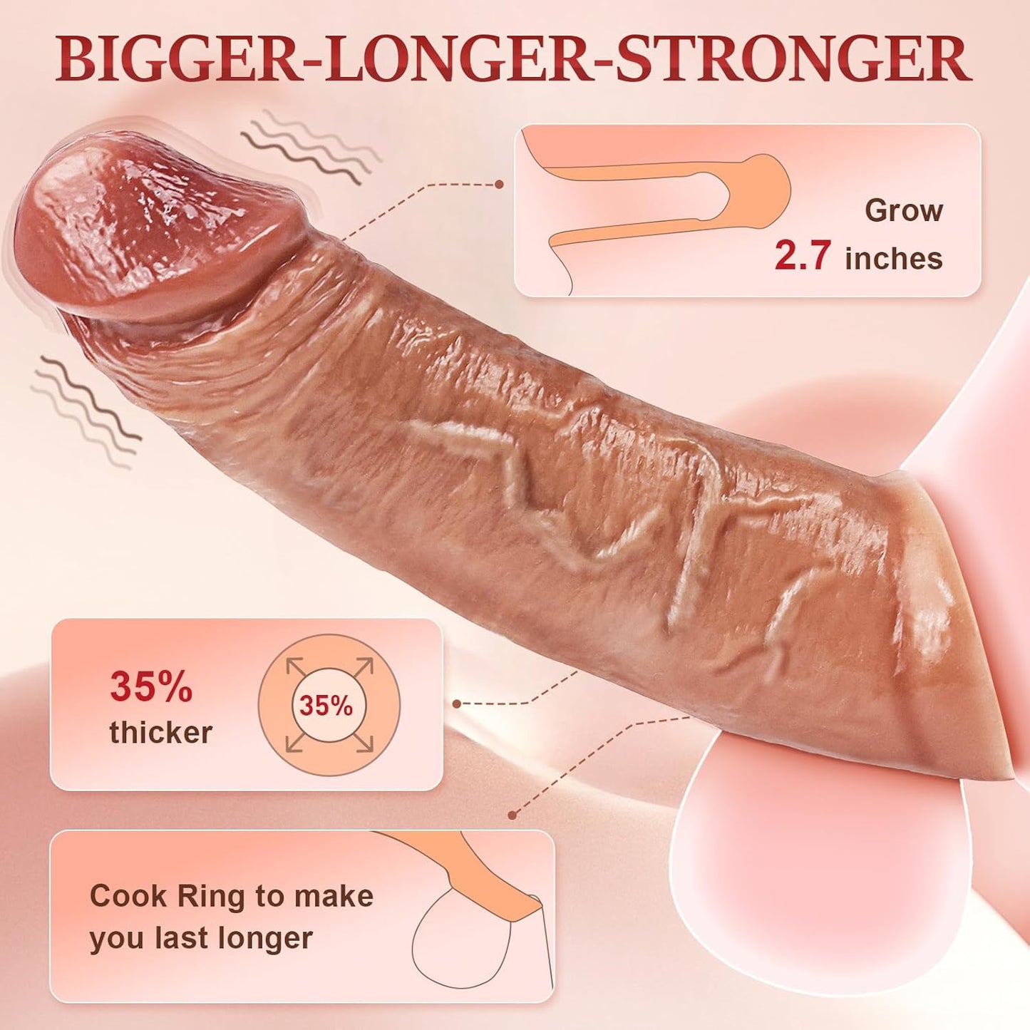 Extensor de pene, vibrador de manga de pene con aplicación y control remoto para hombres, juguetes sexuales, para agrandamiento del pene masculino, engrosamiento y durabilidad, 9 modos de vibración