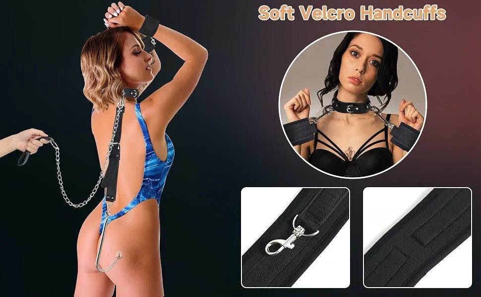 Arnés de gancho Anal BDSM para adultos, collar de Bondage, esposas, Kit de Bondage esclavo, juegos sexuales, cuero ajustable, tapón Anal de Metal, coqueteo - Sex Shop 502