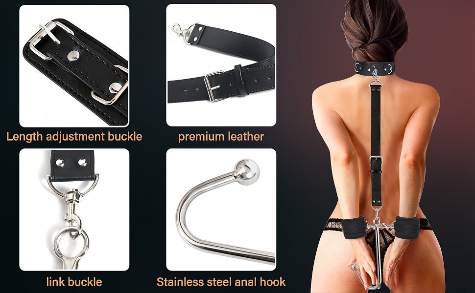 Arnés de gancho Anal BDSM para adultos, collar de Bondage, esposas, Kit de Bondage esclavo, juegos sexuales, cuero ajustable, tapón Anal de Metal, coqueteo - Sex Shop 502