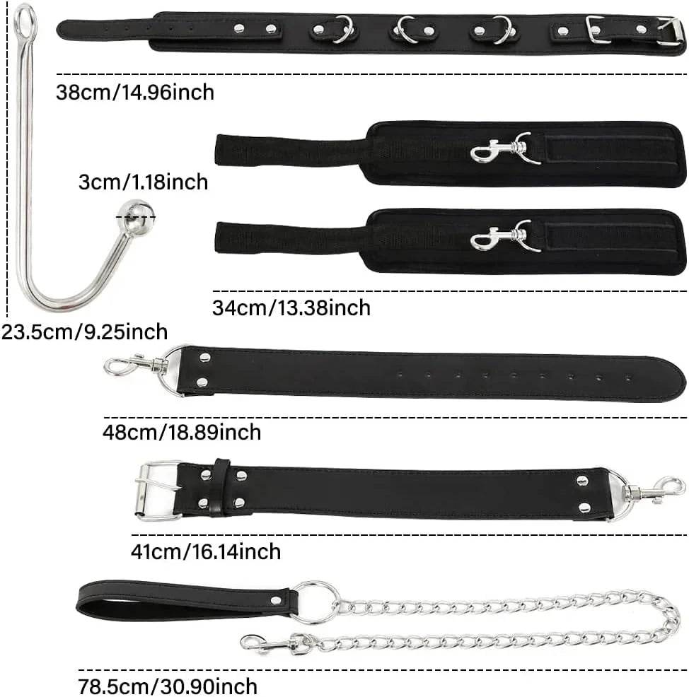 Arnés de gancho Anal BDSM para adultos, collar de Bondage, esposas, Kit de Bondage esclavo, juegos sexuales, cuero ajustable, tapón Anal de Metal, coqueteo - Sex Shop 502
