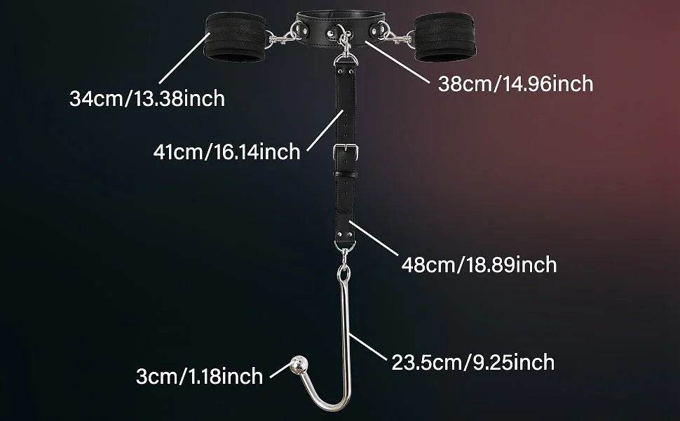 Arnés de gancho Anal BDSM para adultos, collar de Bondage, esposas, Kit de Bondage esclavo, juegos sexuales, cuero ajustable, tapón Anal de Metal, coqueteo - Sex Shop 502