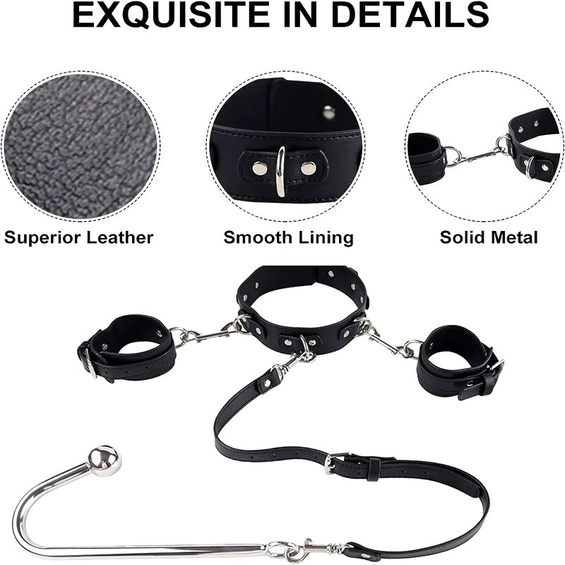 Arnés de gancho Anal BDSM para adultos, collar de Bondage, esposas, Kit de Bondage esclavo, juegos sexuales, cuero ajustable, tapón Anal de Metal, coqueteo - Sex Shop 502