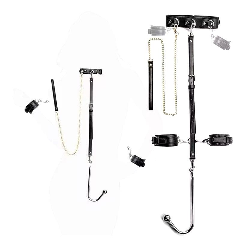 Arnés de gancho Anal BDSM para adultos, collar de Bondage, esposas, Kit de Bondage esclavo, juegos sexuales, cuero ajustable, tapón Anal de Metal, coqueteo - Sex Shop 502
