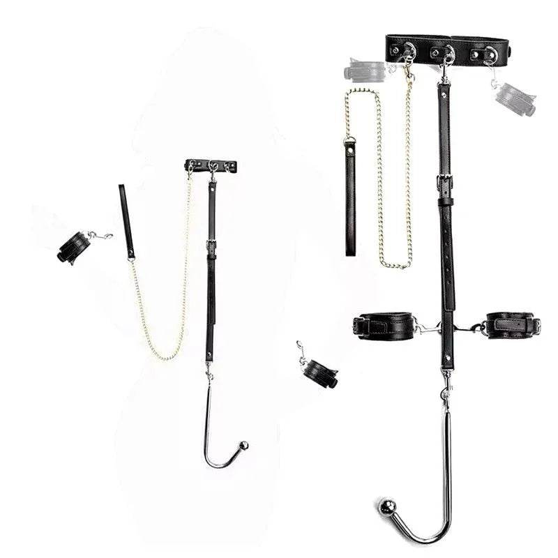 Arnés de gancho Anal BDSM para adultos, collar de Bondage, esposas, Kit de Bondage esclavo, juegos sexuales, cuero ajustable, tapón Anal de Metal, coqueteo - Sex Shop 502
