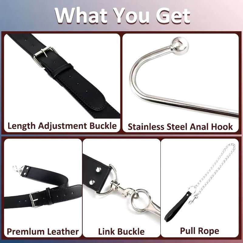 Arnés de gancho Anal BDSM para adultos, collar de Bondage, esposas, Kit de Bondage esclavo, juegos sexuales, cuero ajustable, tapón Anal de Metal, coqueteo - Sex Shop 502
