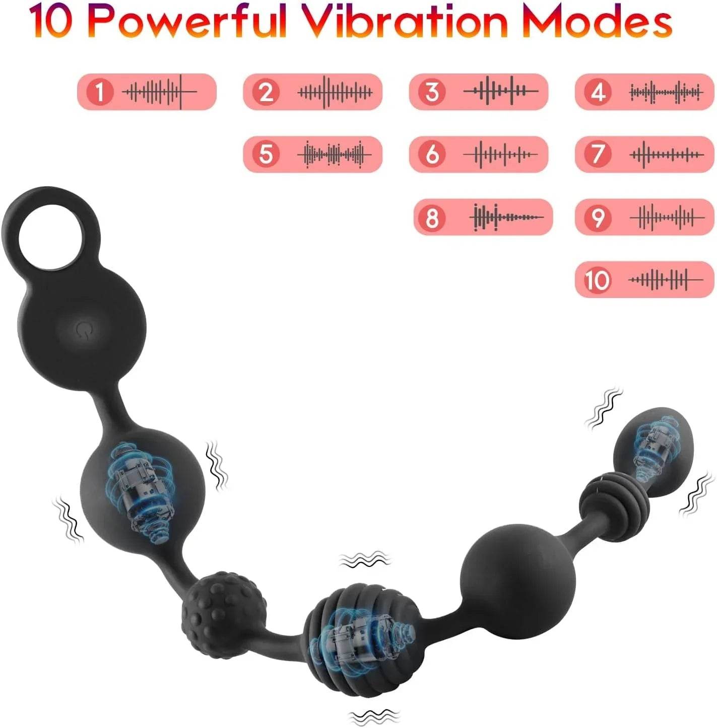 bolas anales vibratorias de silicona de 14 pulgadas, recargable y flexible, con tapón vibratorio, masajeador de próstata con 10 modos de vibración, vibrador anal con 3 potentes motores - Sex Shop 502