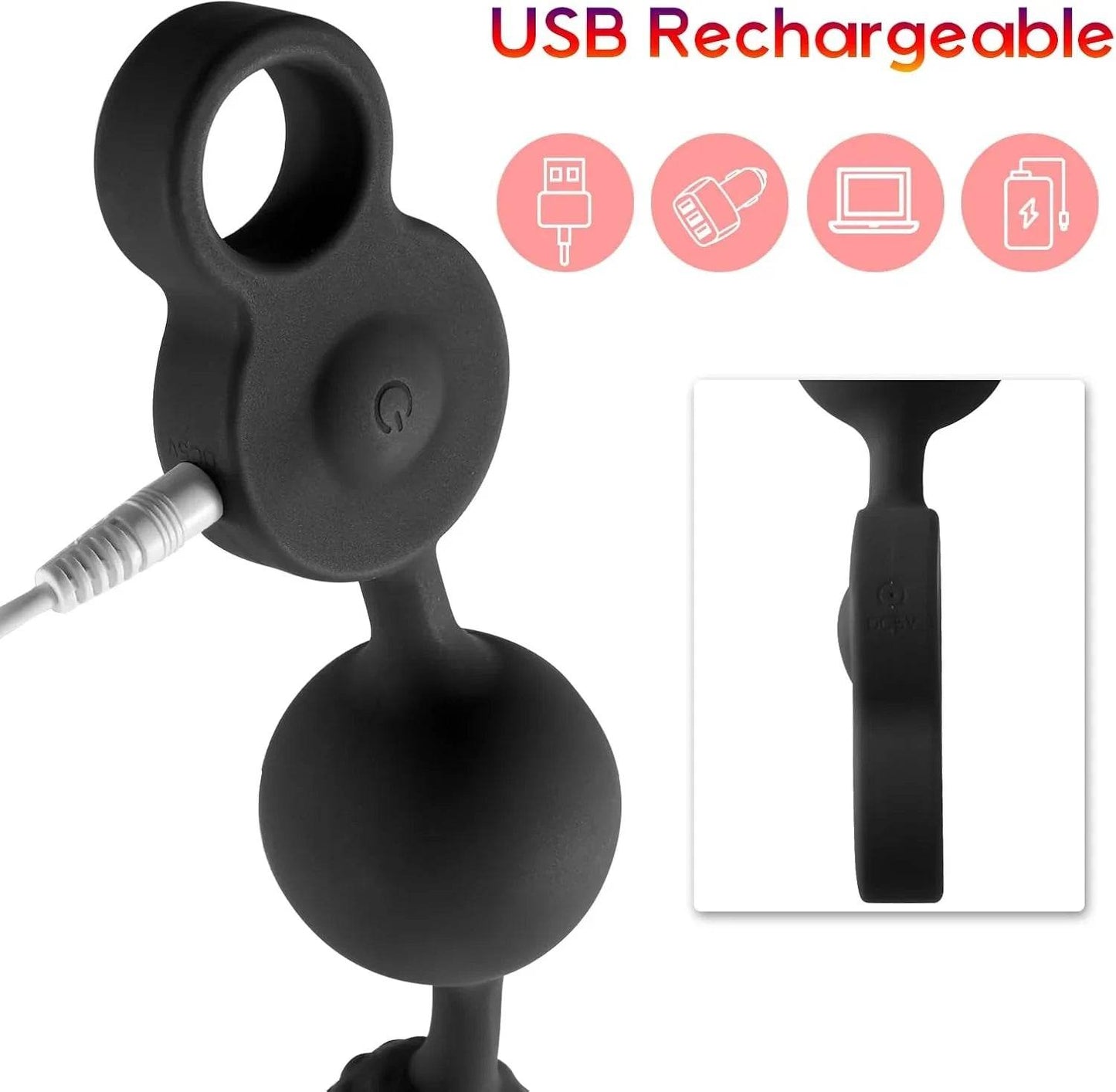 bolas anales vibratorias de silicona de 14 pulgadas, recargable y flexible, con tapón vibratorio, masajeador de próstata con 10 modos de vibración, vibrador anal con 3 potentes motores - Sex Shop 502