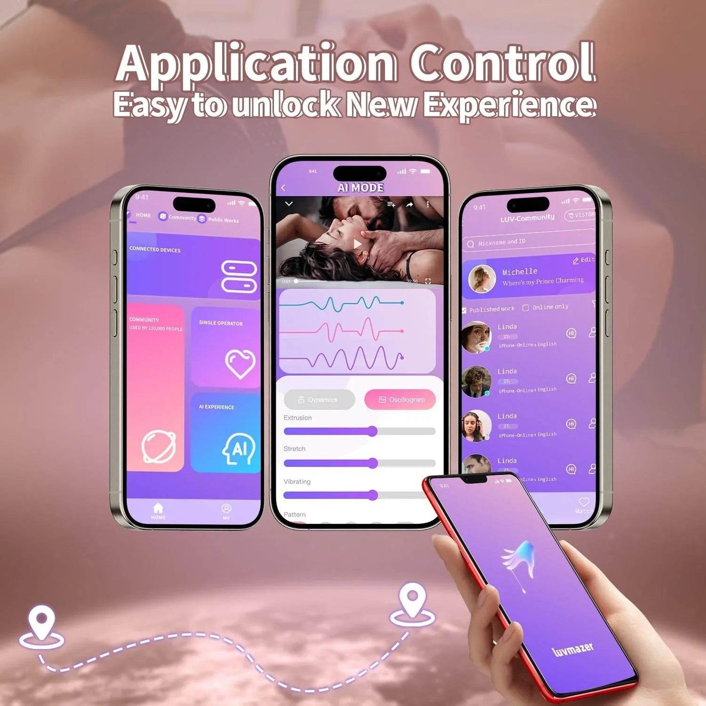 Consolador de empuje juguetes sexuales para mujeres, consoladores realistas 6 en 1 con ventosa, 9 vibraciones y 3 columpios de empuje, modos de calefacción, control app - Sex Shop 502