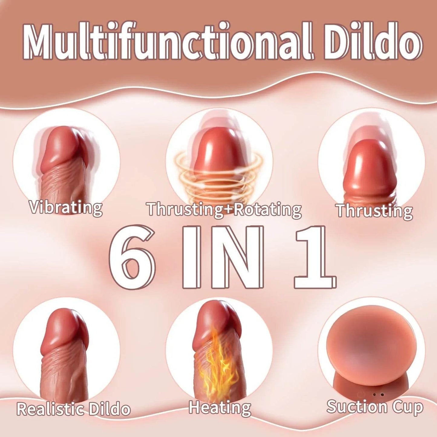 Consolador de empuje juguetes sexuales para mujeres, consoladores realistas 6 en 1 con ventosa, 9 vibraciones y 3 columpios de empuje, modos de calefacción, control app - Sex Shop 502