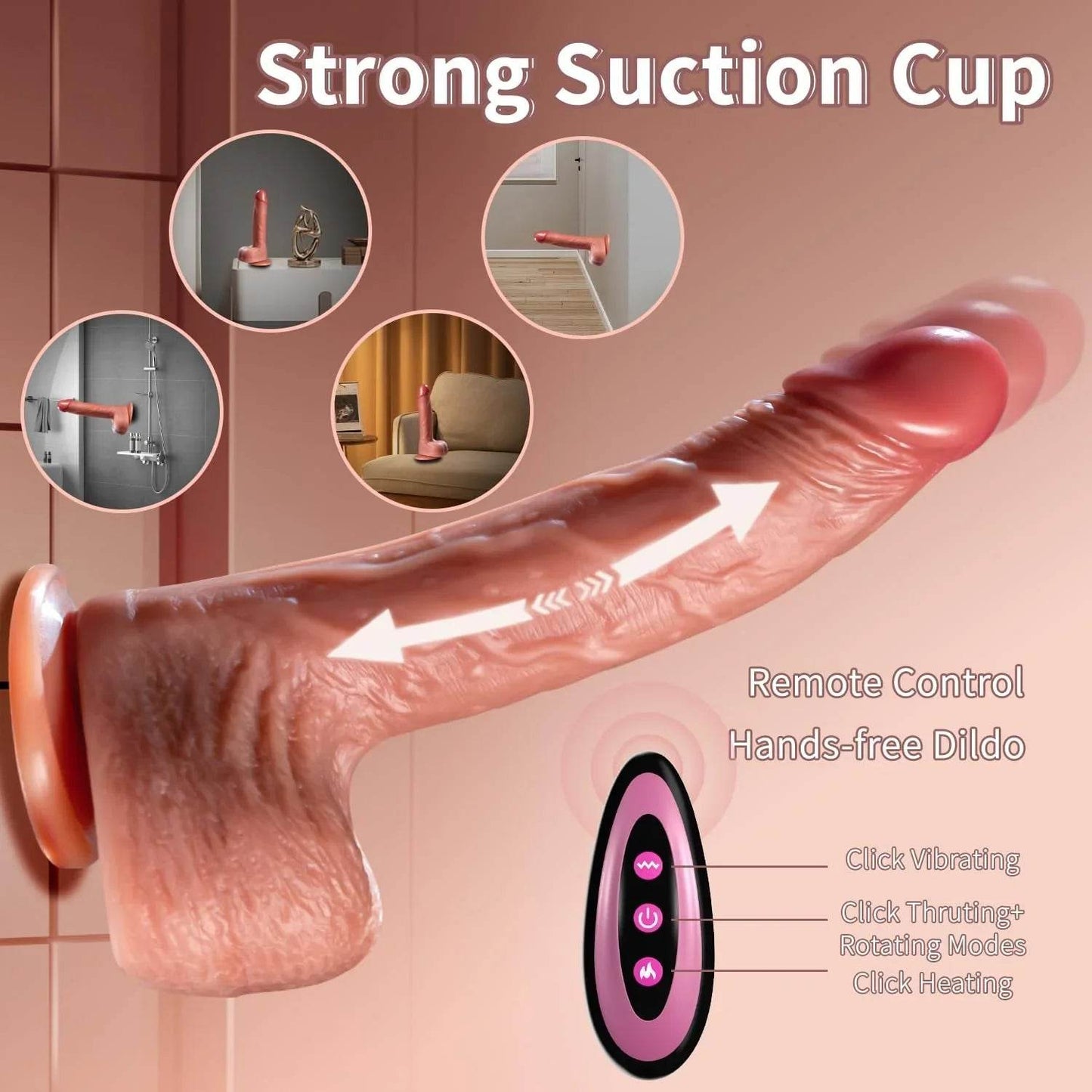 Consolador de empuje juguetes sexuales para mujeres, consoladores realistas 6 en 1 con ventosa, 9 vibraciones y 3 columpios de empuje, modos de calefacción, control app - Sex Shop 502