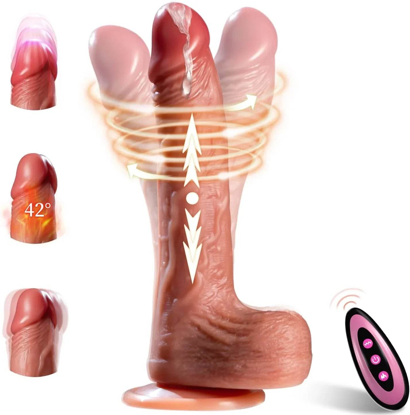 Consolador de empuje juguetes sexuales para mujeres, consoladores realistas 6 en 1 con ventosa, 9 vibraciones y 3 columpios de empuje, modos de calefacción, control app - Sex Shop 502