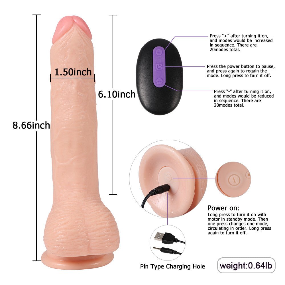 Consolador realista con 20 modos de vibración, 8.6 pulgadas - Sex Shop 502