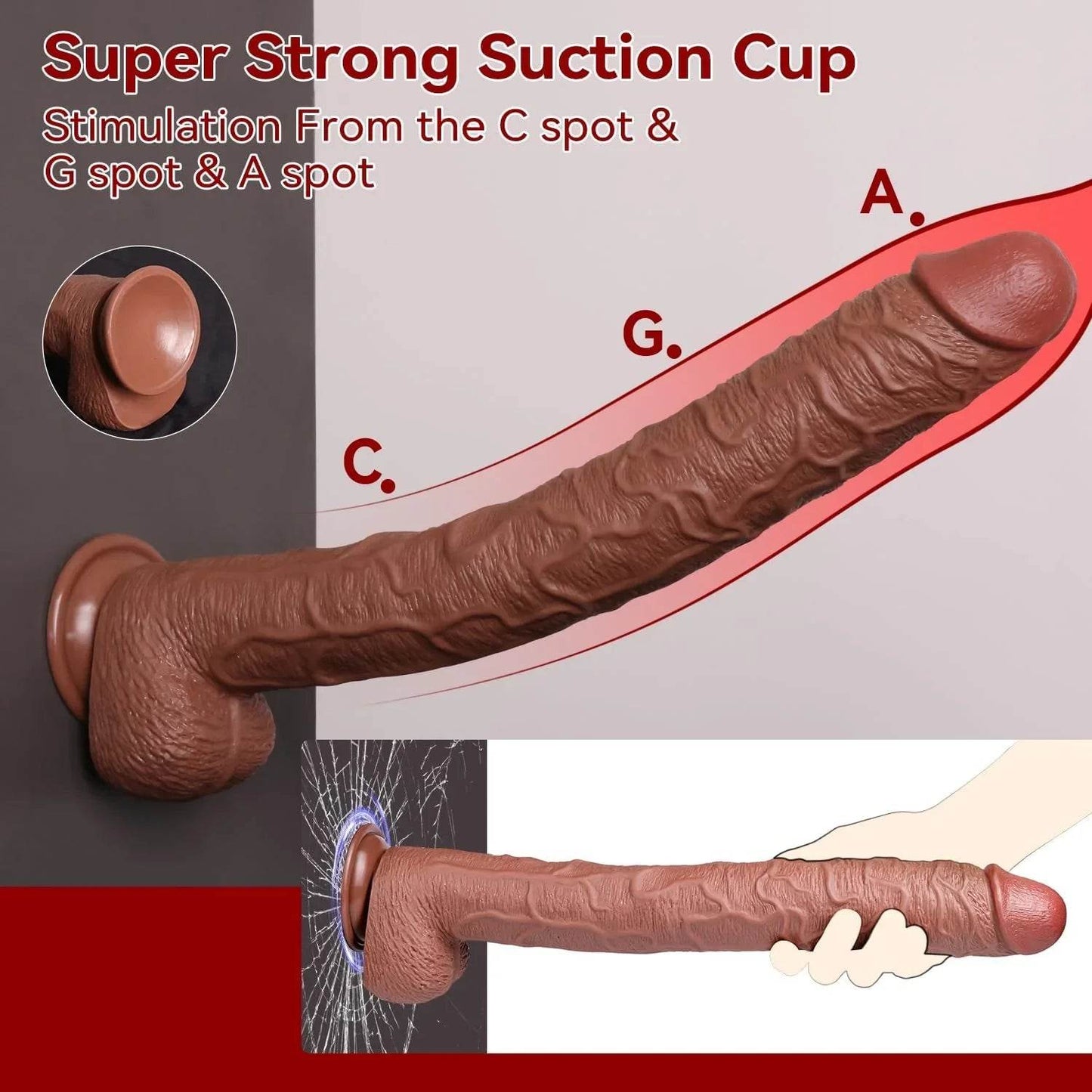 Consolador súper largo de 16.93 pulgadas con glande pequeño, consolador gigante con ventosa fuerte para sexo más profundo, pene grueso y grande, juguete sexual para mujeres y hombres - Sex Shop 502