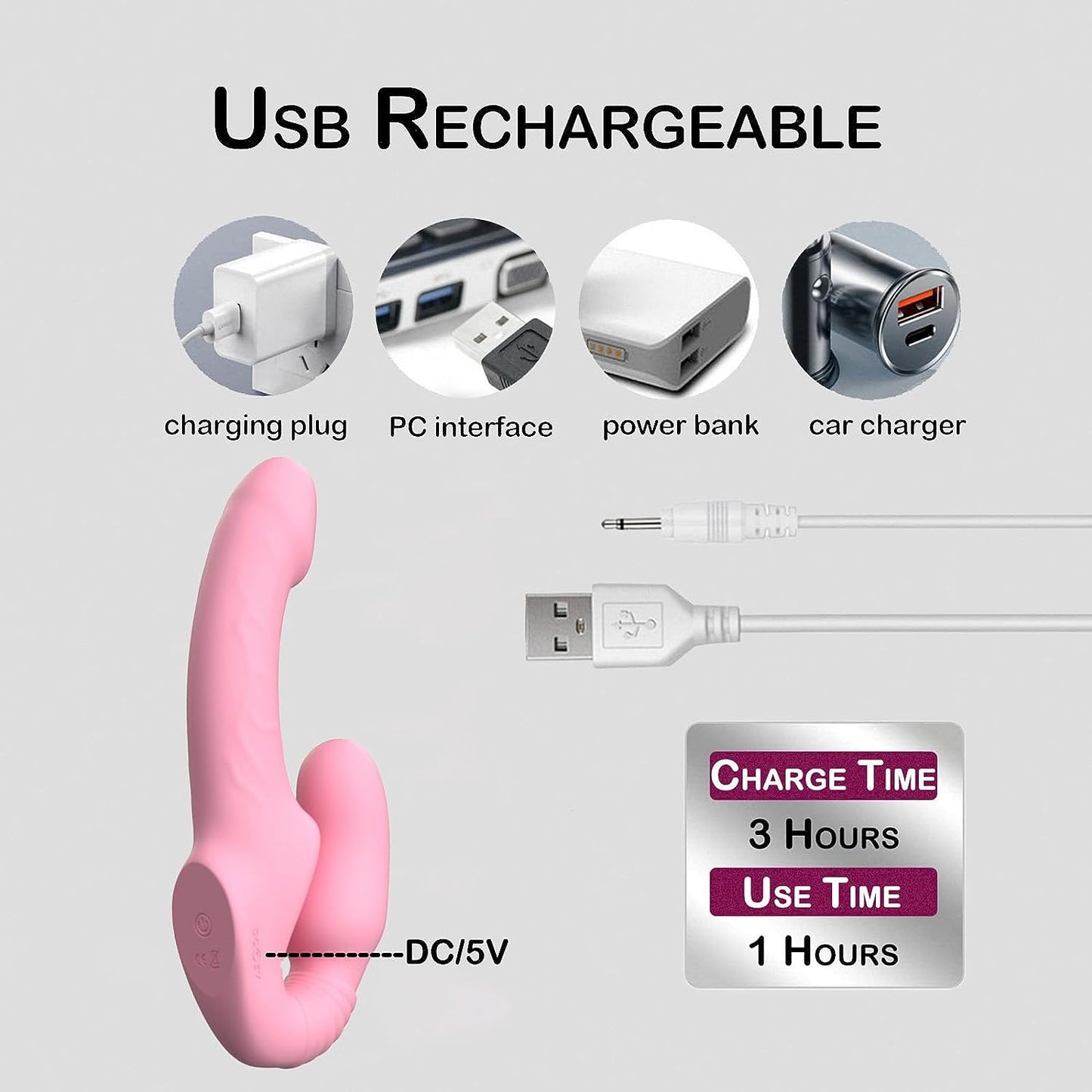 Consoladores de doble punta con 10 modos de vibración, vibrador sin tirantes con control remoto, impermeable, recargable, juguetes sexuales para adultos, con acanalado antideslizante para mujeres, parejas lesbianas, - Sex Shop 502