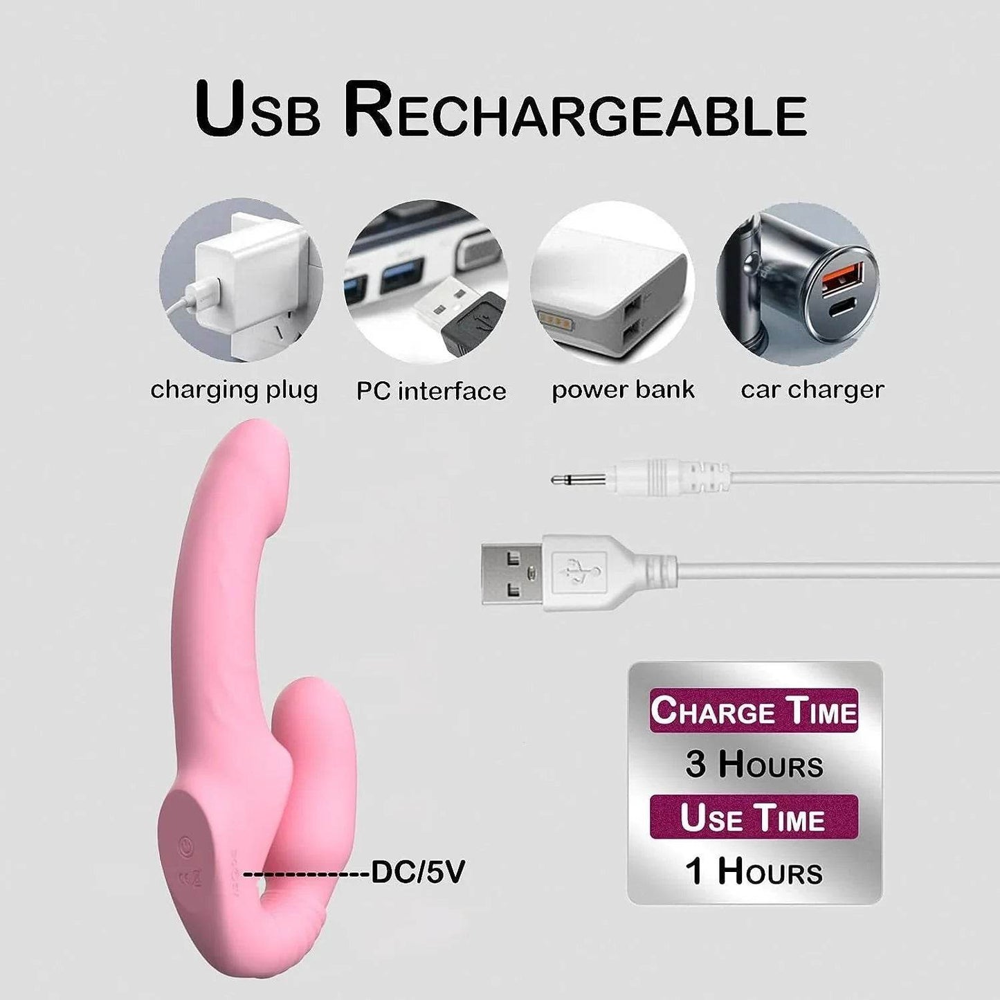 Consoladores de doble punta con 10 modos de vibración, vibrador sin tirantes con control remoto, impermeable, recargable, juguetes sexuales para adultos, con acanalado antideslizante para mujeres, parejas lesbianas, - Sex Shop 502
