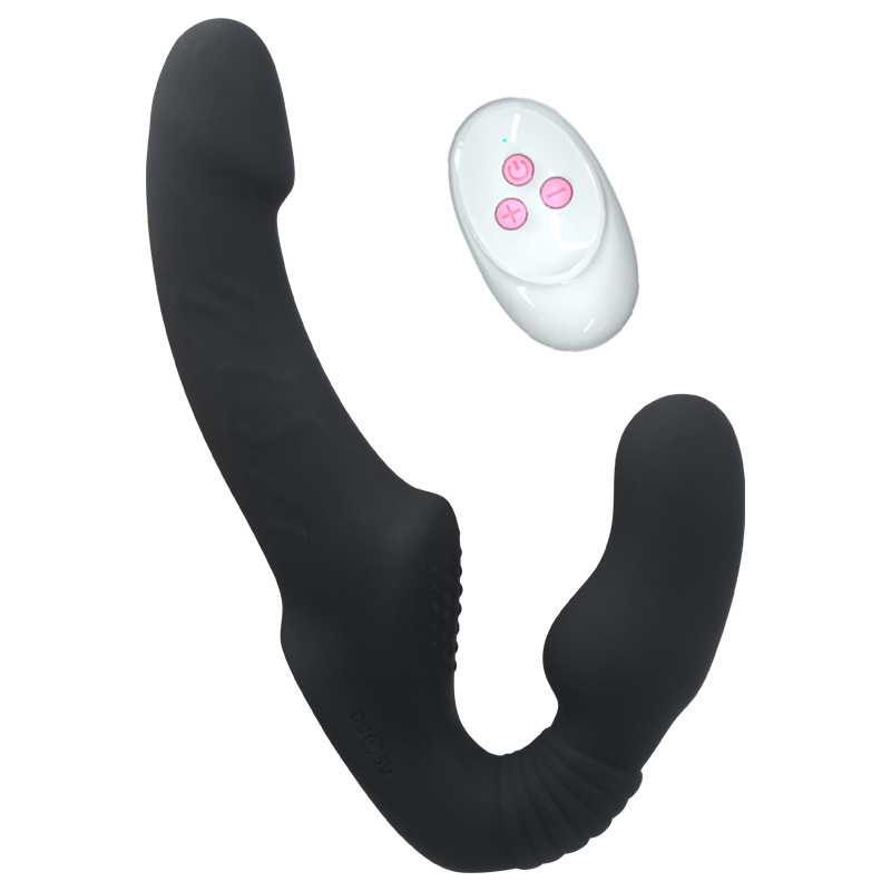 Consoladores de doble punta con 10 modos de vibración, vibrador sin tirantes con control remoto, impermeable, recargable, juguetes sexuales para adultos, con acanalado antideslizante para mujeres, parejas lesbianas, - Sex Shop 502