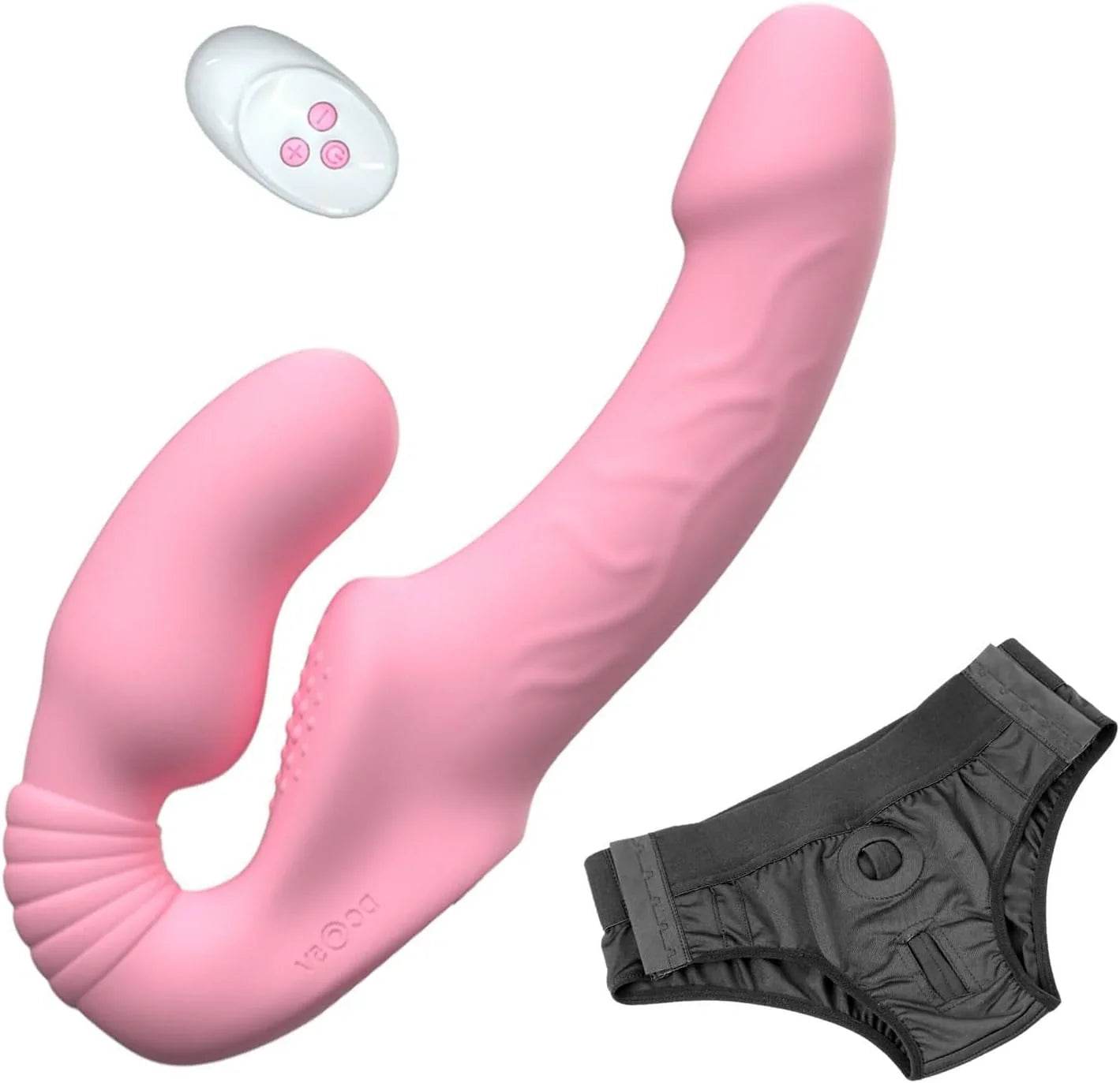 Consoladores de doble punta con 10 modos de vibración, vibrador sin tirantes con control remoto, impermeable, recargable, juguetes sexuales para adultos, con acanalado antideslizante para mujeres, parejas lesbianas, - Sex Shop 502