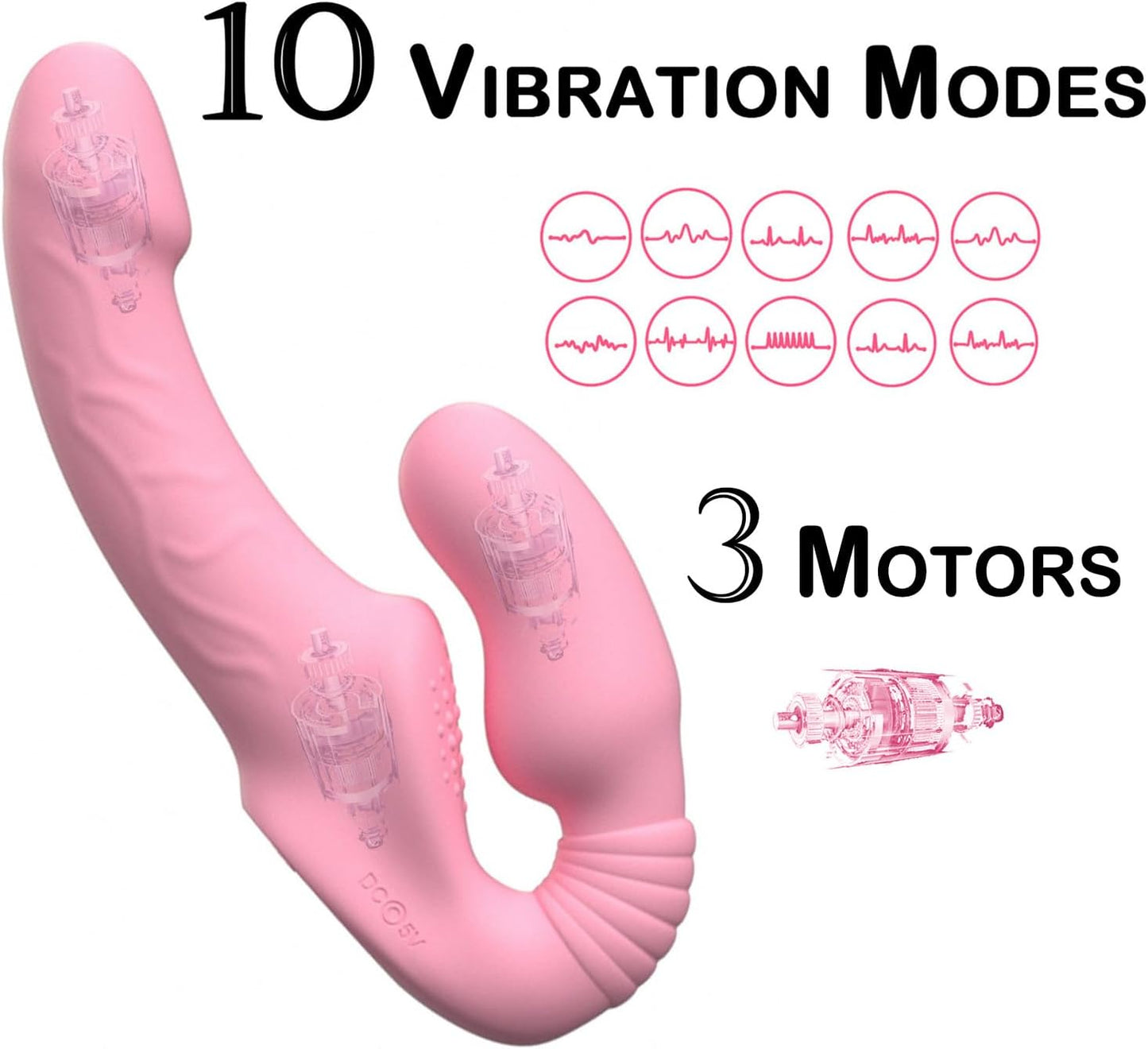 Consoladores de doble punta con 10 modos de vibración, vibrador sin tirantes con control remoto, impermeable, recargable, juguetes sexuales para adultos, con acanalado antideslizante para mujeres, parejas lesbianas, - Sex Shop 502