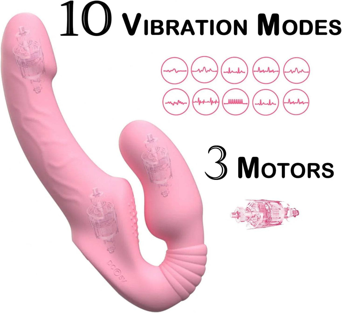 Consoladores de doble punta con 10 modos de vibración, vibrador sin tirantes con control remoto, impermeable, recargable, juguetes sexuales para adultos, con acanalado antideslizante para mujeres, parejas lesbianas, - Sex Shop 502