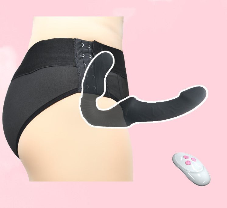Consoladores de doble punta con 10 modos de vibración, vibrador sin tirantes con control remoto, impermeable, recargable, juguetes sexuales para adultos, con acanalado antideslizante para mujeres, parejas lesbianas, - Sex Shop 502