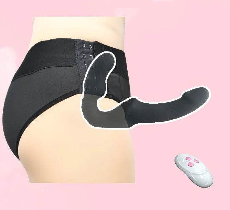 Consoladores de doble punta con 10 modos de vibración, vibrador sin tirantes con control remoto, impermeable, recargable, juguetes sexuales para adultos, con acanalado antideslizante para mujeres, parejas lesbianas, - Sex Shop 502