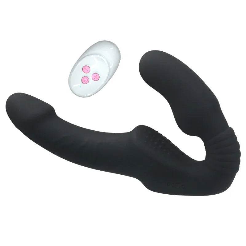 Consoladores de doble punta con 10 modos de vibración, vibrador sin tirantes con control remoto, impermeable, recargable, juguetes sexuales para adultos, con acanalado antideslizante para mujeres, parejas lesbianas, - Sex Shop 502