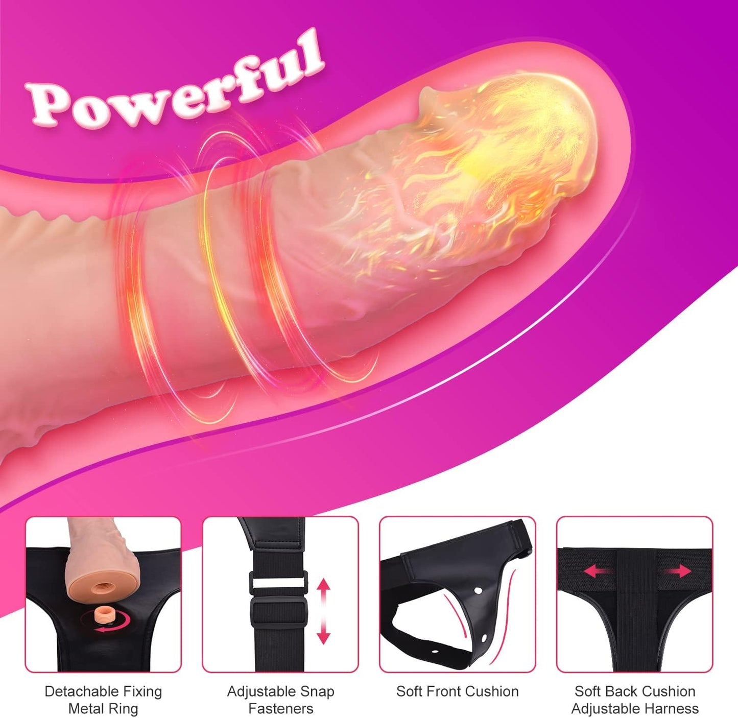 Consoladores realistas de vibración con Arnés, 10 modos fuertes, 2 consoladores de silicona para estimulación anal del punto G, juguetes sexuales ajustables sin tirantes para parejas femeninas - Sex Shop 502
