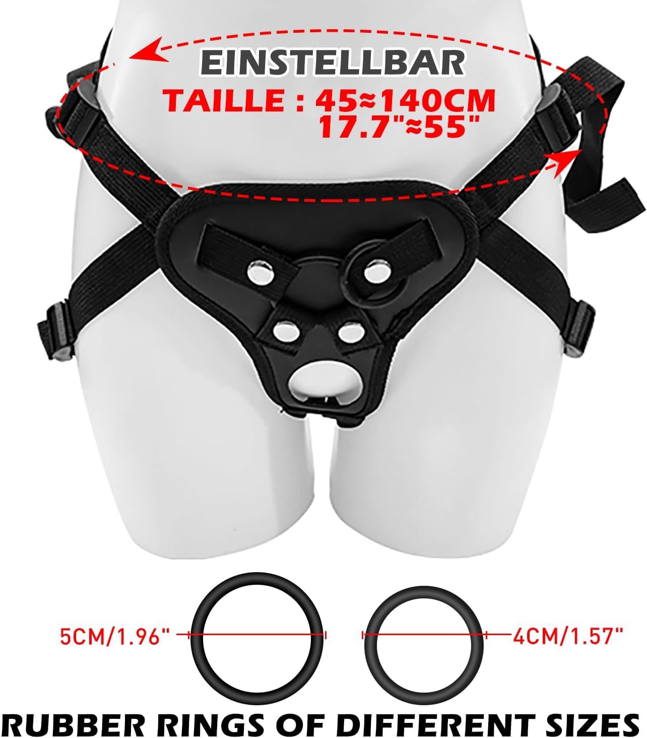 Correa ajustable en el arnés del consolador, arnés de doble agujero de fijación de cuero suave anillo cinturón para hombre y mujer (negro) - Sex Shop 502