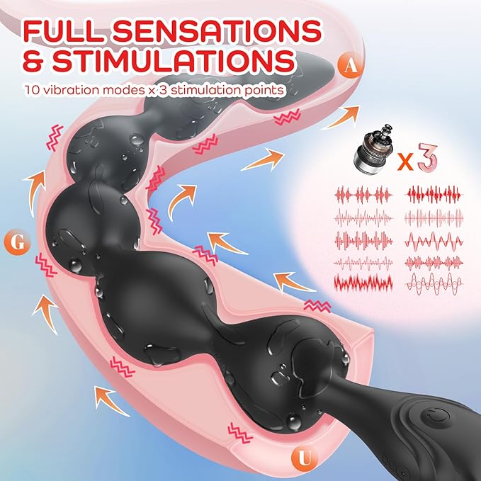 Cuentas anales vibratorias de silicona líquida ultrasuave de 14.4 pulgadas, recargable largo y flexible, tapón vibratorio para próstata con 10 modos de vibración, juguete anal, juguetes - Sex Shop 502
