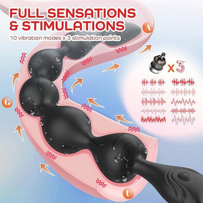 Cuentas anales vibratorias de silicona líquida ultrasuave de 14.4 pulgadas, recargable largo y flexible, tapón vibratorio para próstata con 10 modos de vibración, juguete anal, juguetes - Sex Shop 502
