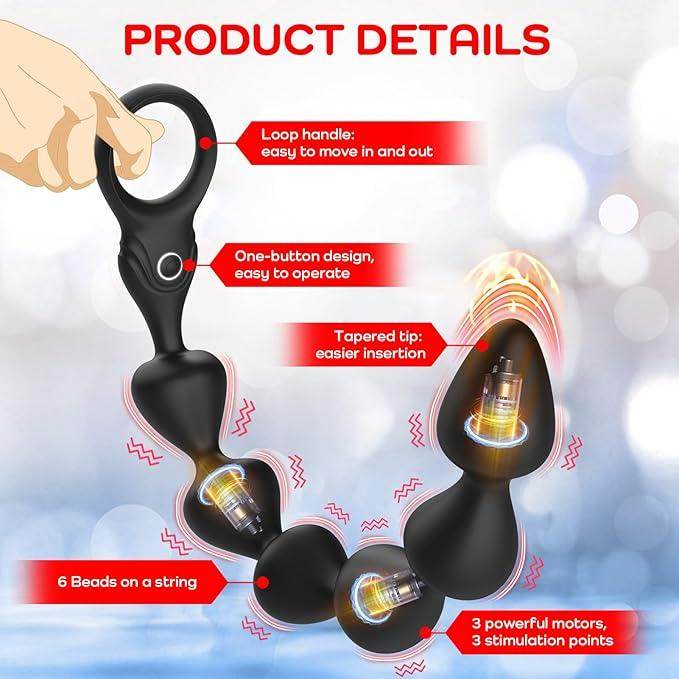 Cuentas anales vibratorias de silicona líquida ultrasuave de 14.4 pulgadas, recargable largo y flexible, tapón vibratorio para próstata con 10 modos de vibración, juguete anal, juguetes - Sex Shop 502