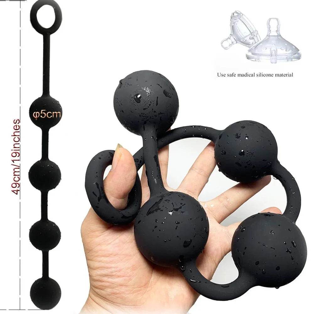 Enchufe anal grande con 4 bolas anales de silicona con cadena anal, juguete sexual largo y flexible para hombres, mujeres, parejas, dilatador de ano vaginal, masaje de próstata, consolador erótico - Sex Shop 502