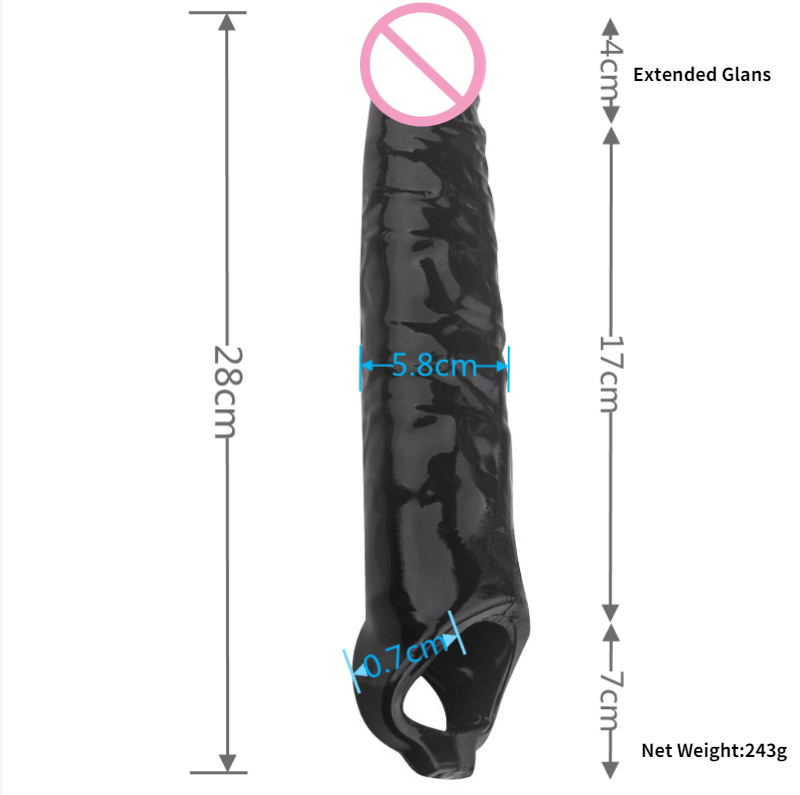 Extension de pene 28 cm, color negro - Sex Shop 502