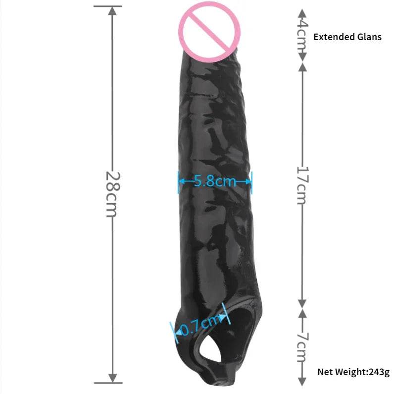 Extension de pene 28 cm, color negro - Sex Shop 502
