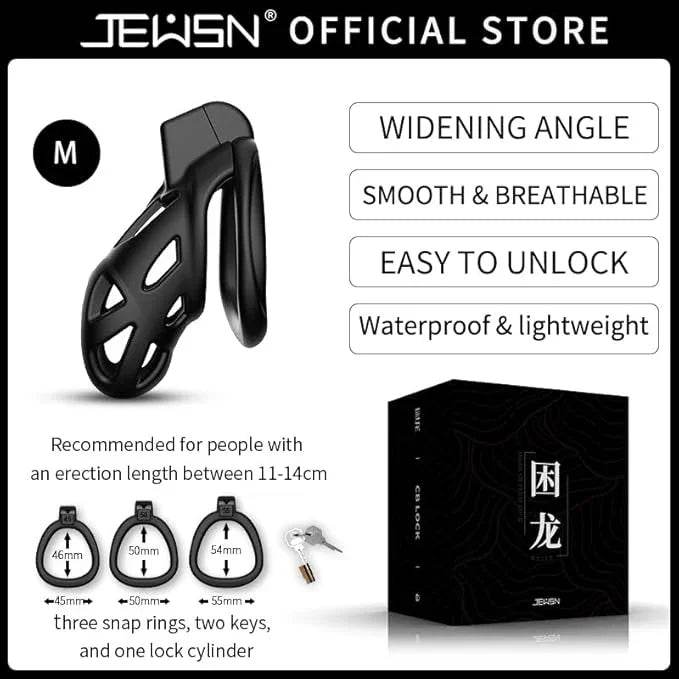 Jaula de castidad masculina, juguetes sexuales discretos Sissy Femboy Castity Cock Cage Device Anillos para el pene macho con 3 tamaños para hombres adultos (M) - Sex Shop 502