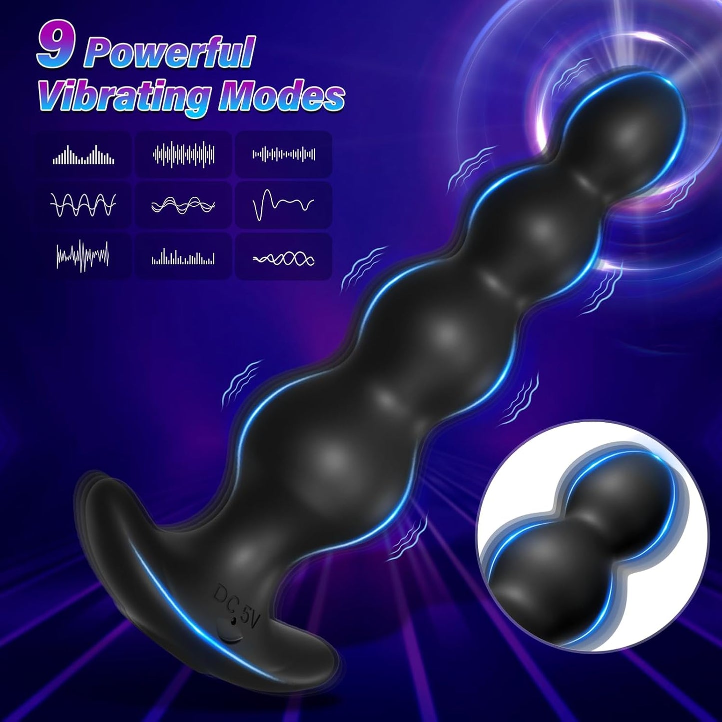 Juguetes sexuales con cuentas anales vibratorias, tapón vibratorio con control de aplicación, 9 modos de vibración, masajeador de próstata de silicona recargable y vibrador de punto G, juguetes - Sex Shop 502