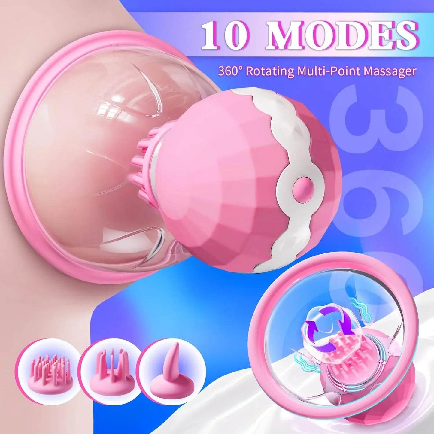 Juguetes sexuales Vibrador de pezón para mujeres, chupadores de senos masajeador con 10 modos de vibradores y rotación de 360° abrazaderas de pezón fuerte - Sex Shop 502