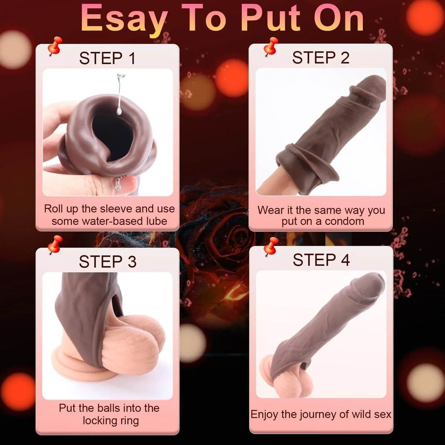 Manga vibratoria para el pene con anillo para el pene: extensor de pene realista para aumentar/prolongar la estimulación del punto G, anillo elástico para retrasar la eyaculación, bomba de pene de - Sex Shop 502