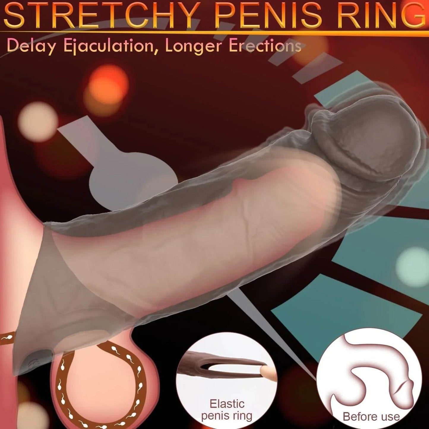 Manga vibratoria para el pene con anillo para el pene: extensor de pene realista para aumentar/prolongar la estimulación del punto G, anillo elástico para retrasar la eyaculación, bomba de pene de - Sex Shop 502