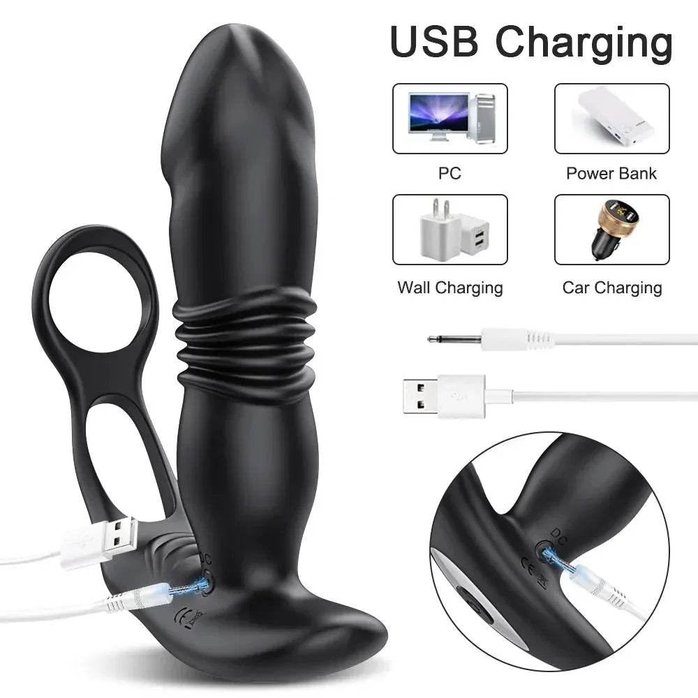 Masajeador de próstata telescópico con Control por aplicación para hombres, Juguetes sexuales, vibrador Anal, tapón Anal, culo, consolador Anal, tapón de botón con Bluetooth, 9 modos - Sex Shop 502