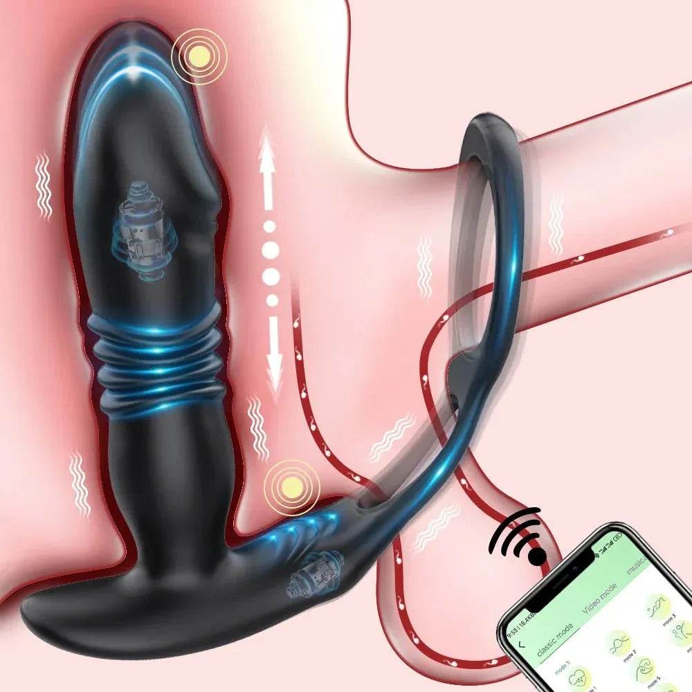 Masajeador de próstata telescópico con Control por aplicación para hombres, Juguetes sexuales, vibrador Anal, tapón Anal, culo, consolador Anal, tapón de botón con Bluetooth, 9 modos - Sex Shop 502
