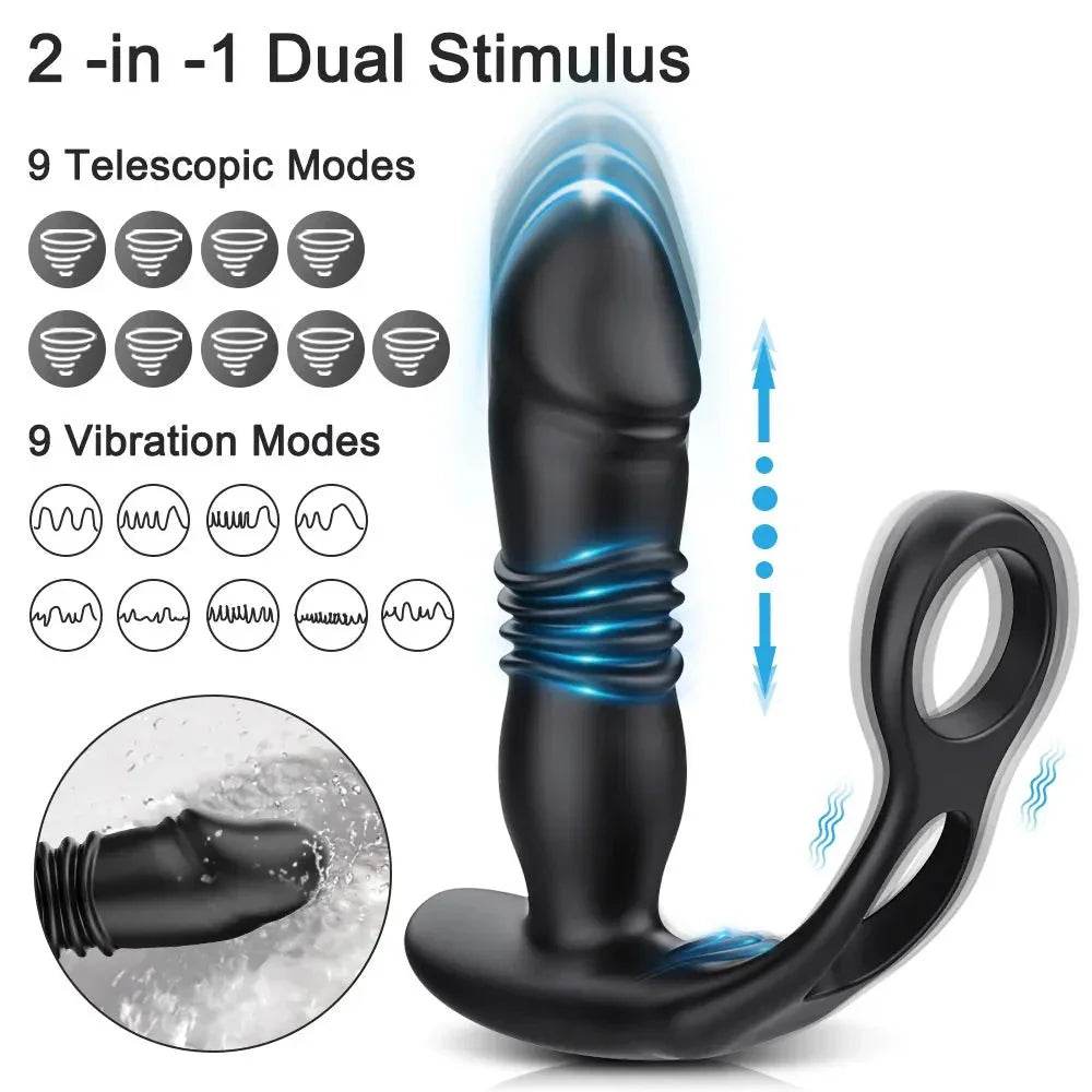 Masajeador de próstata telescópico con Control por aplicación para hombres, Juguetes sexuales, vibrador Anal, tapón Anal, culo, consolador Anal, tapón de botón con Bluetooth, 9 modos - Sex Shop 502