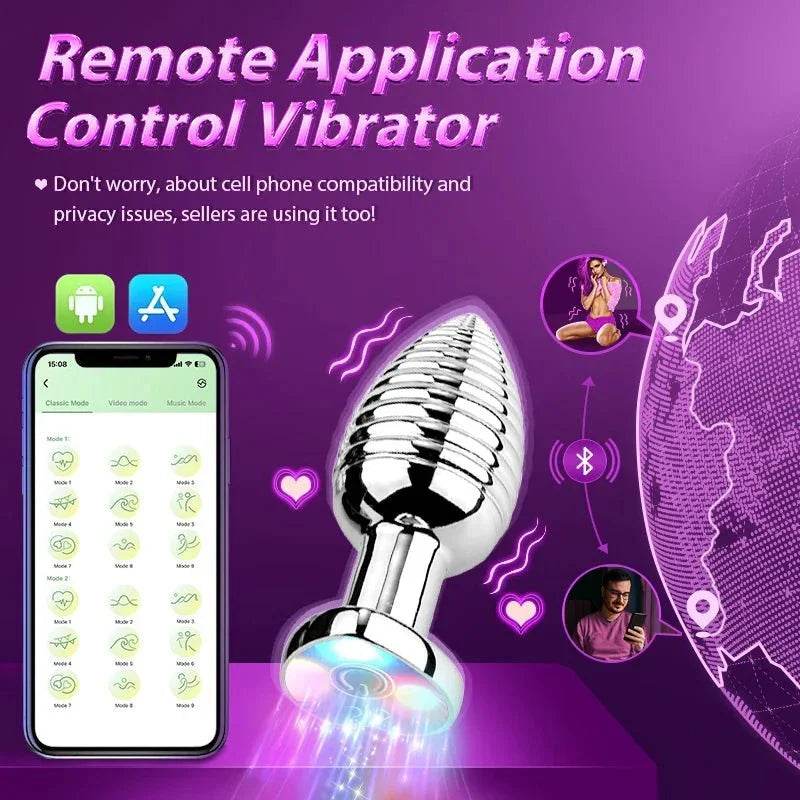 Plug de Metal con Control remoto inalámbrico , masturbación Anal, Color deslumbrante, vibración luminosa, forma de espiral, Juguetes sexuales para adultos - Sex Shop 502