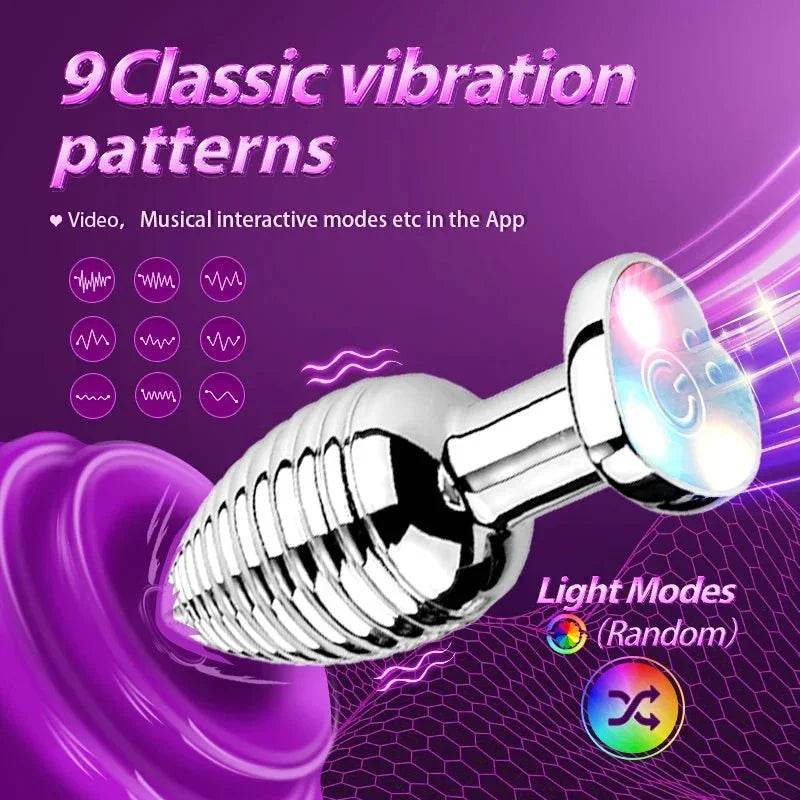 Plug de Metal con Control remoto inalámbrico , masturbación Anal, Color deslumbrante, vibración luminosa, forma de espiral, Juguetes sexuales para adultos - Sex Shop 502