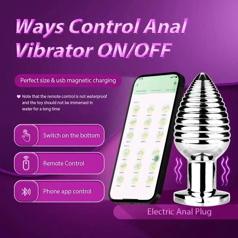 Plug de Metal con Control remoto inalámbrico , masturbación Anal, Color deslumbrante, vibración luminosa, forma de espiral, Juguetes sexuales para adultos - Sex Shop 502