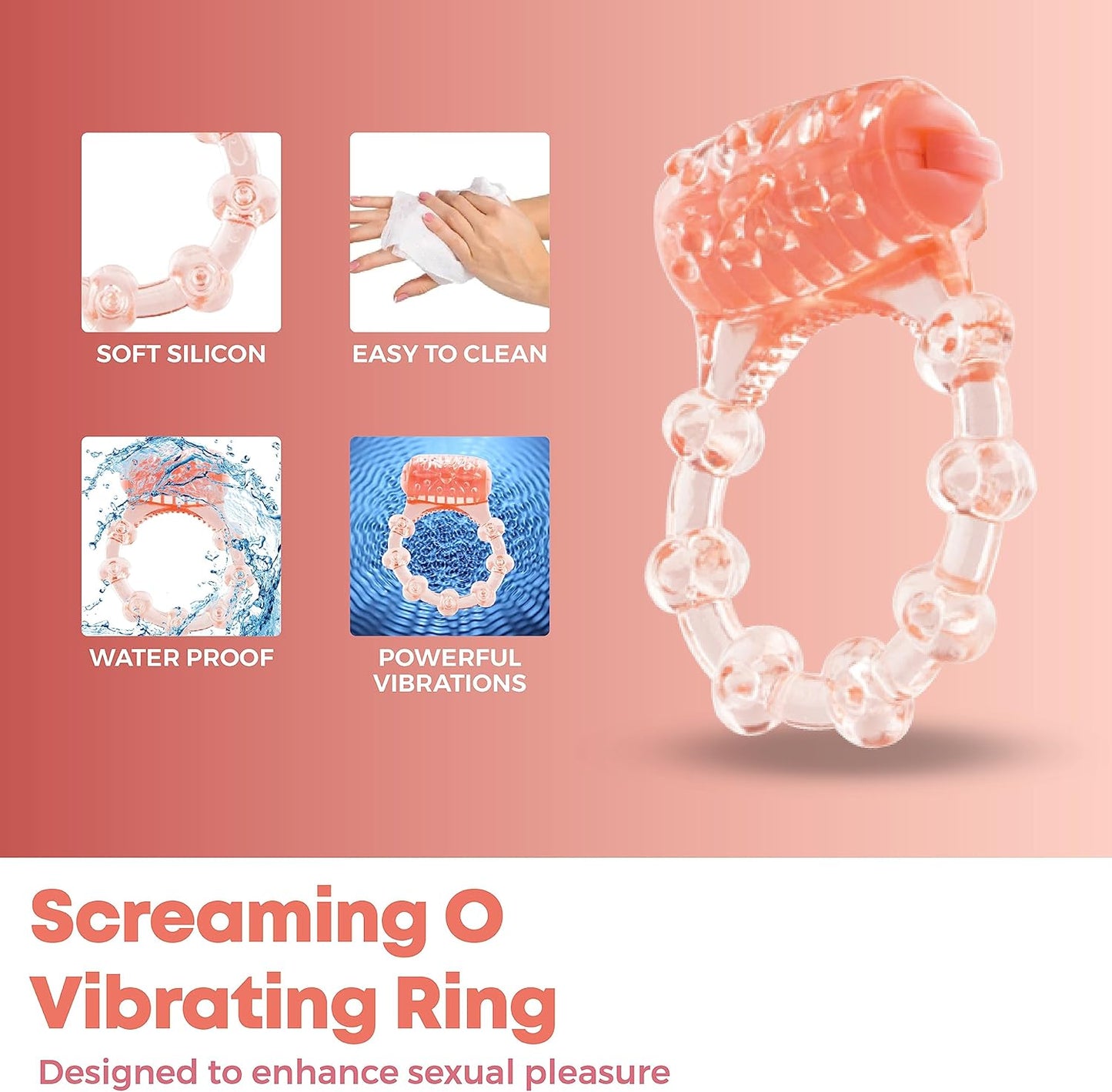 Screaming O en caja POP - Anillo de gallo ganador del premio ICONIC, desechable, anillo vibrador vibrador, vibrador desechable, juguetes sexuales para parejas, anillo de pene para placer mutuo - Sex Shop 502